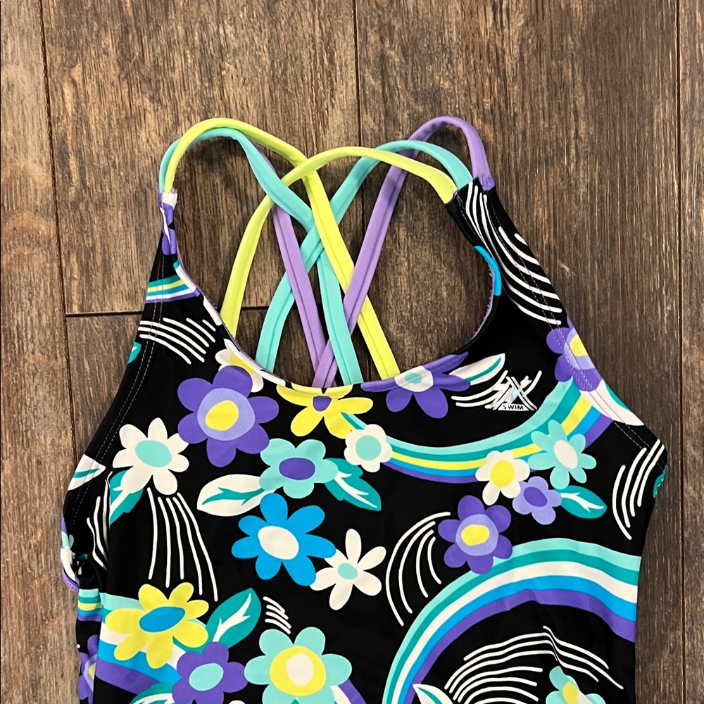 NWOT- ZeroXposur Kids Bikini - Black and Blue Floral - Picture 3 of 10